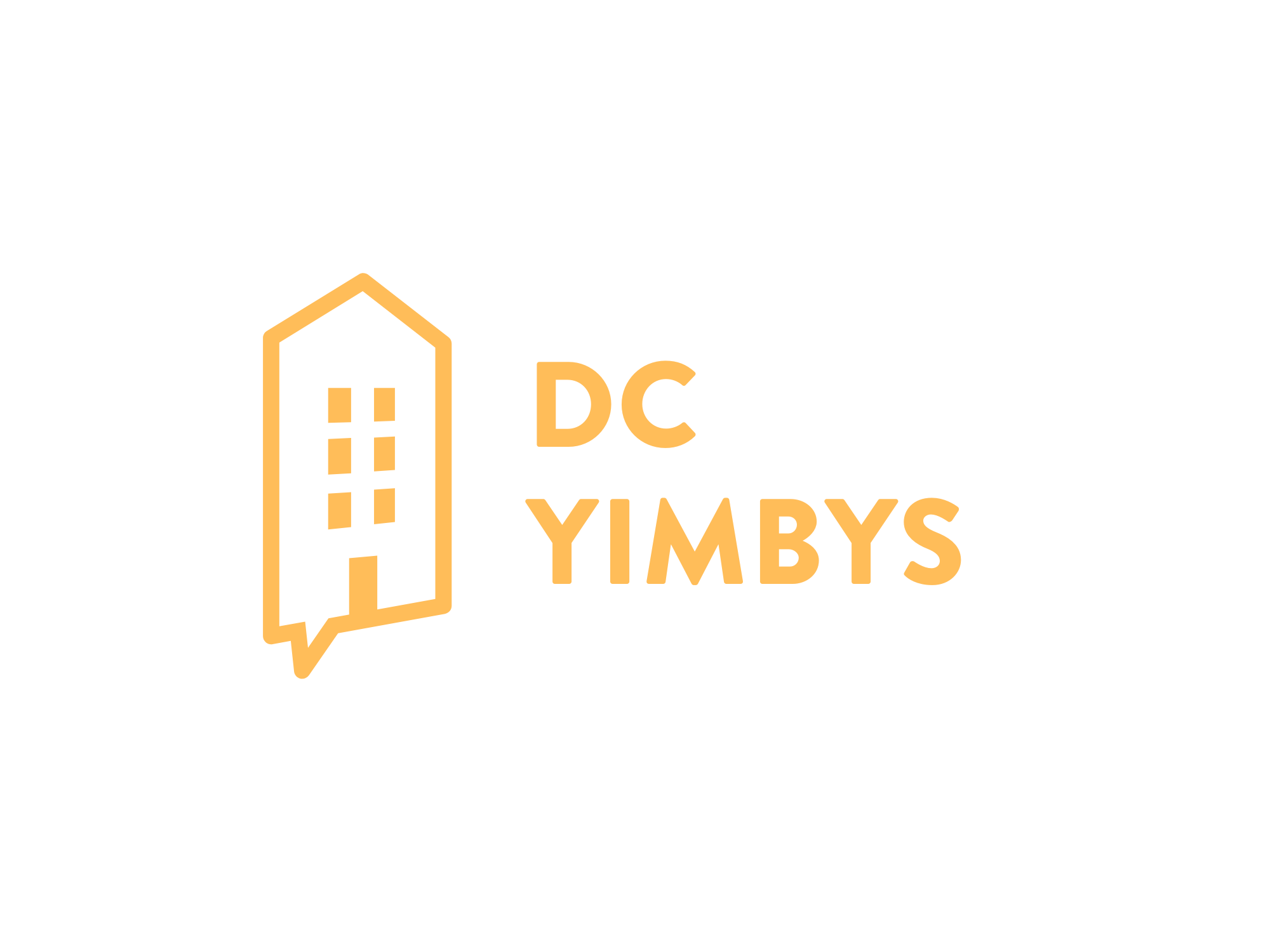 The DC YIMBYs logo, an apartment building with an outline shaped like a speech bubble
